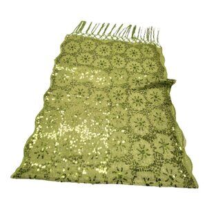 Green Sequin Evening Wedding Formal Scarf with Tassels - NEW